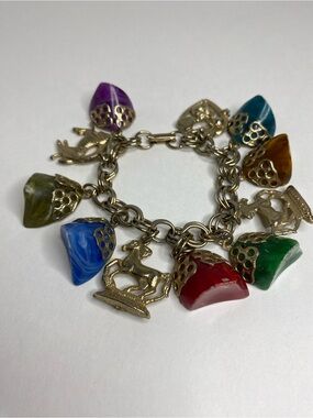 Vintage Chunky Acrylic Charm Bracelet Multicolor Equestrian Ballerina Charms